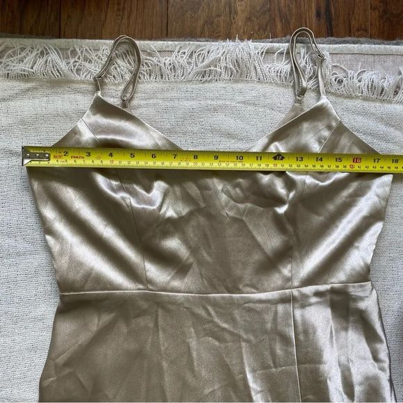 BIRDY Grey Satin-Look Champagne Maxi Slip Dress with Slit Size M - Picture 13 of 17